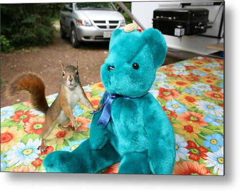 Squirrel And Bear Metal Print featuring the photograph Squirrel and Bear by Paula Brown