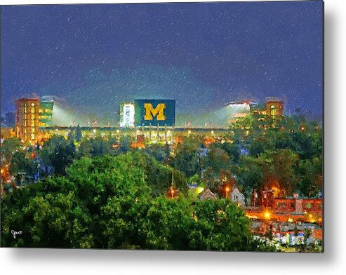 Fineartamerica Metal Print featuring the painting Stadium at Night by John Farr