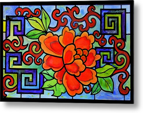 Stained Metal Print featuring the painting Stained Glass Asian Floral by Donna Walsh