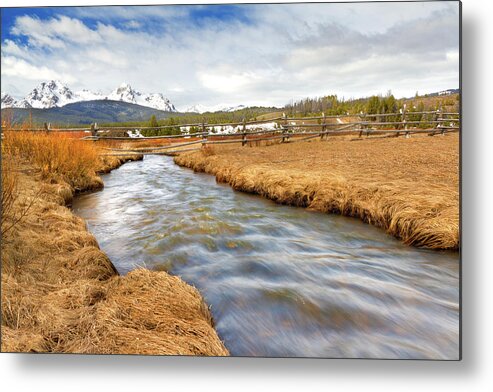 Tranquility Metal Print featuring the photograph Stanley Creek And Sawtooth Mountains In by Anna Gorin