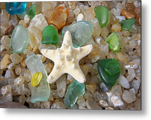 Decorative Metal Print featuring the photograph Starfish Fine Art Photography Seaglass Coastal Beach by Patti Baslee