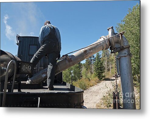 Antonito Metal Print featuring the photograph Steam Engine 489 at the Watering at Sublette Station on the Cumbres and Toltec RR by Fred Stearns