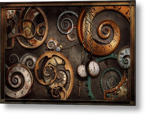 Steampunk Metal Print featuring the photograph Steampunk - Abstract - Time is complicated by Mike Savad