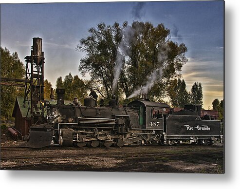 Rio Grande Train Metal Print featuring the photograph Stopped at Chama by Priscilla Burgers