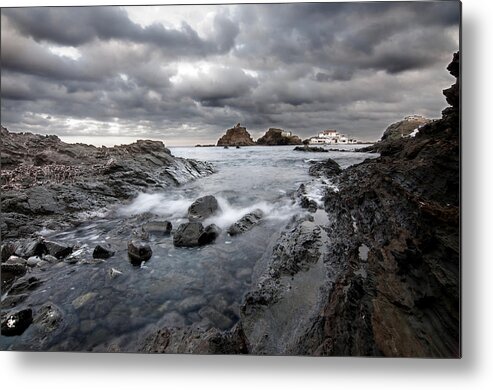 Beautiful Metal Print featuring the photograph Storm is coming to island of Menorca from north coast and mediterranean seems ready to show power by Pedro Cardona Llambias