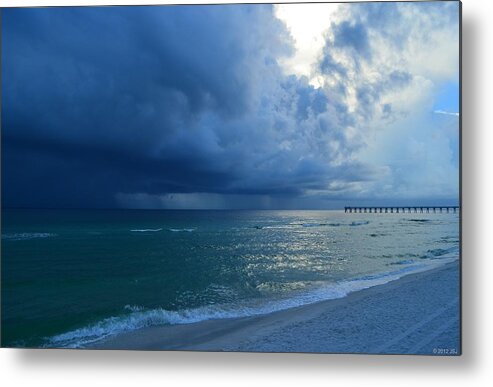Storms Metal Print featuring the photograph Storms Brewing off Navarre Beach at Dawn by Jeff at JSJ Photography