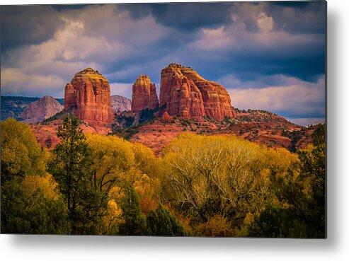 Landscape Metal Print featuring the photograph Stormy Skies Over Cathedral Rock by Terry Ann Morris