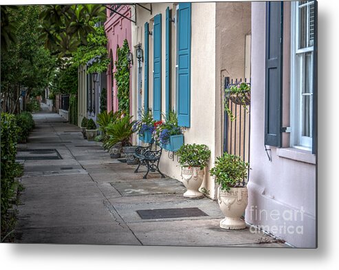 Rainbow Row Metal Print featuring the photograph Strolling Down Rainbow Row by Dale Powell