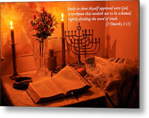  Bible Metal Print featuring the photograph Study Desk by Tikvah's Hope