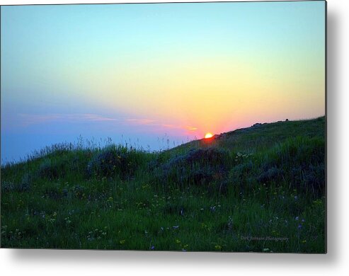 Sunset Smoky Red Wildflowers Blue Bonnet Mountain Flowers Elevation Dirt Road Evening Sun Smoke Indian Paintbrush Metal Print featuring the photograph Summer Wildflower Sunset by Dirk Johnson