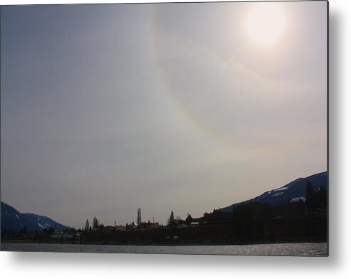 Sun Metal Print featuring the photograph Sun Dog Over Town by Cathie Douglas