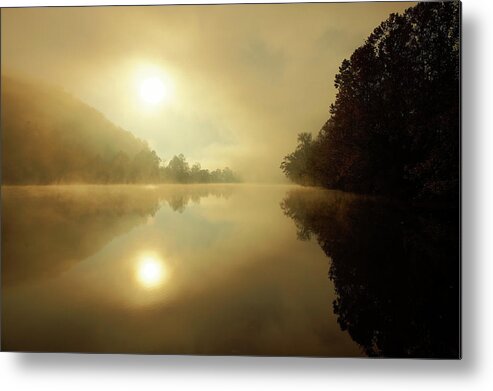 Scenics Metal Print featuring the photograph Sun Rising Through A Misty James River by Denistangneyjr
