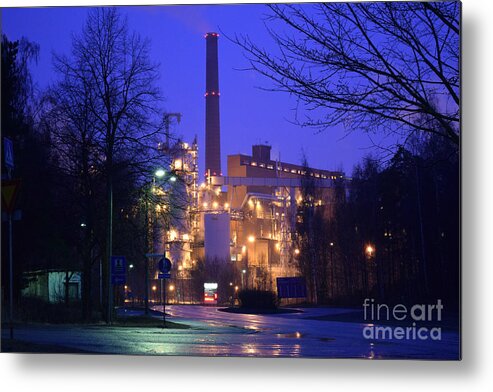 Sunila Pulp Mill Metal Print featuring the photograph Sunila Pulp Mill by Rainy Night by Ilkka Porkka