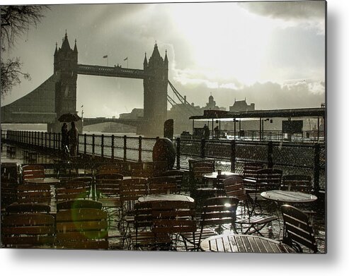 London Metal Print featuring the photograph Sunny Rainstorm in London England by Georgia Mizuleva