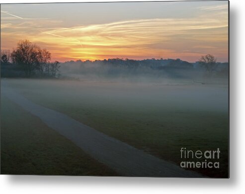 Fog Metal Print featuring the photograph Sunrise Across The Fog Path by Tina Hailey