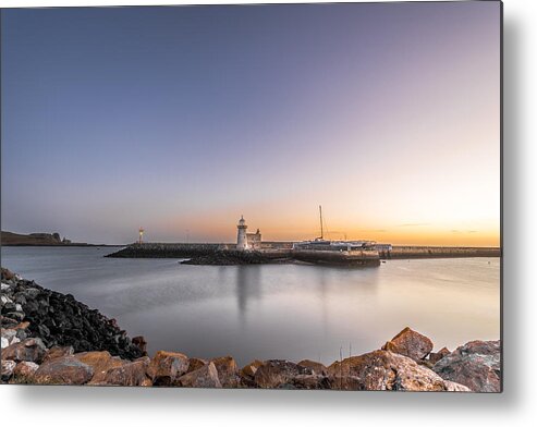 Blue Metal Print featuring the photograph Sunrise at the Howth lighthouse Dublin Ireland by Giuseppe Milo