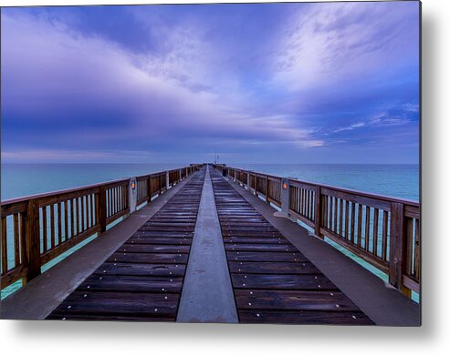 David Morefield Metal Print featuring the photograph Sunrise at the Panama City Beach Pier by David Morefield