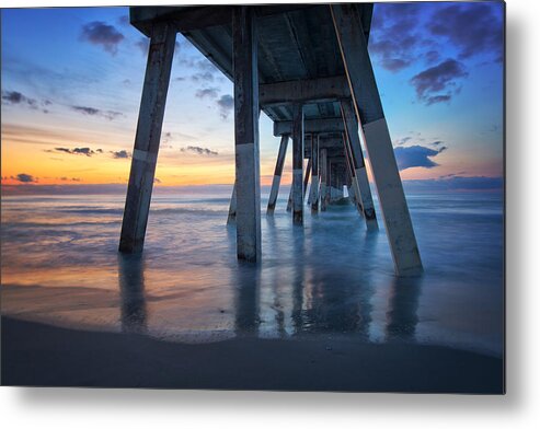 Pier Metal Print featuring the photograph Sunrise from under Johnnie Mercer's Pier Wrightsville Beach NC by Craig Bowman