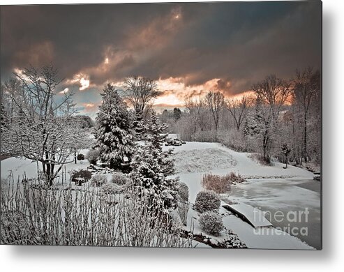 Landscape Metal Print featuring the photograph Sunrise over Pond by Gwen Gibson