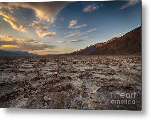 Death Valley Metal Print featuring the photograph Sunset At BadWater Basin by Jennifer Magallon