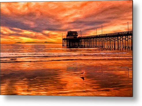 Sunset Metal Print featuring the painting Sunset at the Newport Beach Pier by Michael Pickett