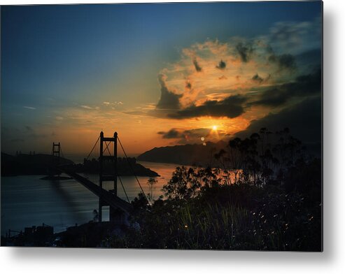 Kowloon Metal Print featuring the photograph Sunset at Tsing Ma Bridge by Afrison Ma