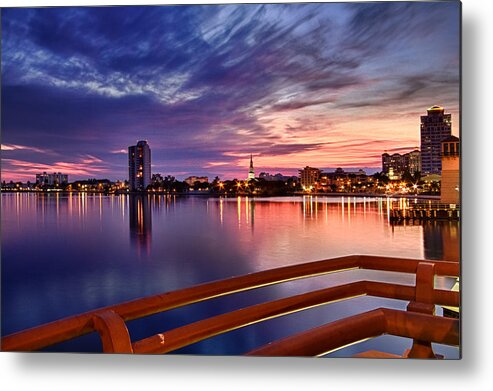 Boats Metal Print featuring the photograph Sunset Balcony of the West Palm Beach Skyline by Debra and Dave Vanderlaan