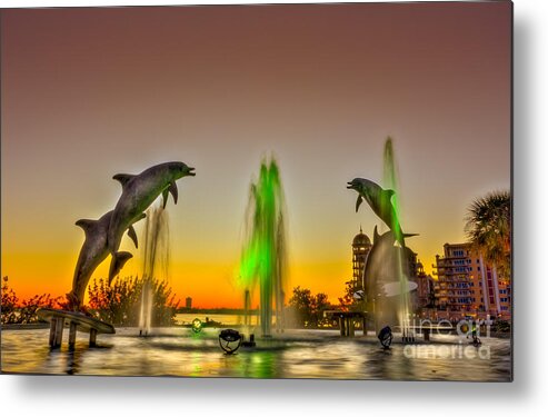 Dolphins Metal Print featuring the photograph Sunset Dolphins by Marvin Spates