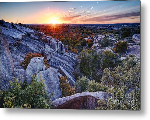 Enchanted Metal Print featuring the photograph Sunset from the top of Little Rock at Enchanted Rock State Park - Fredericksburg Texas Hill Country by Silvio Ligutti
