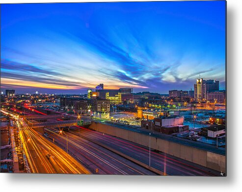 Sun Metal Print featuring the photograph Sunset in Detroit by Nicholas Grunas