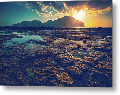 Water's Edge Metal Print featuring the photograph Sunset In Phiphi Island, Thailand by Moreiso