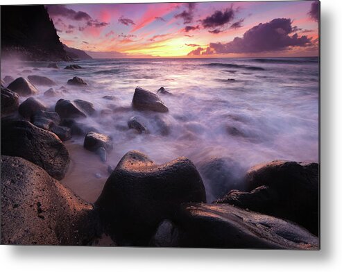 Scenics Metal Print featuring the photograph Sunset On The Napali Coast, Kaui, Hawaii by Wingmar