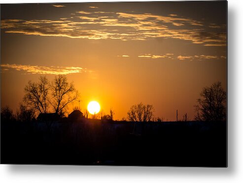 Sunset Metal Print featuring the photograph Sunset Over the Distant Farm by Holden The Moment