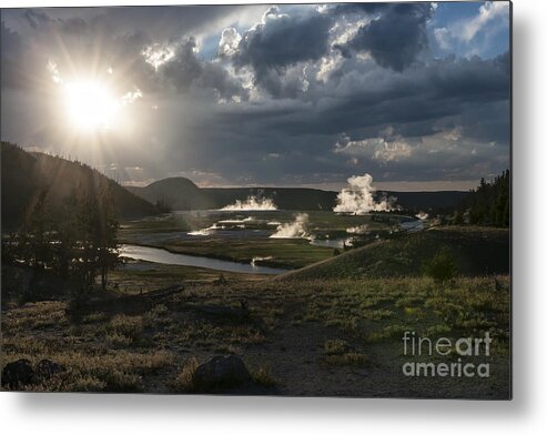Landscape Metal Print featuring the photograph Sunset Over The Firehole River - Yellowstone by Sandra Bronstein