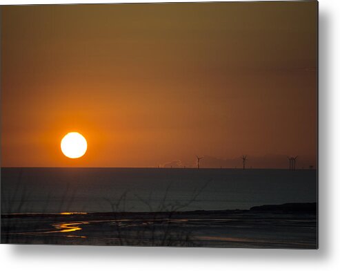 Sun Metal Print featuring the photograph Sunset Over The Windfarm by Spikey Mouse Photography