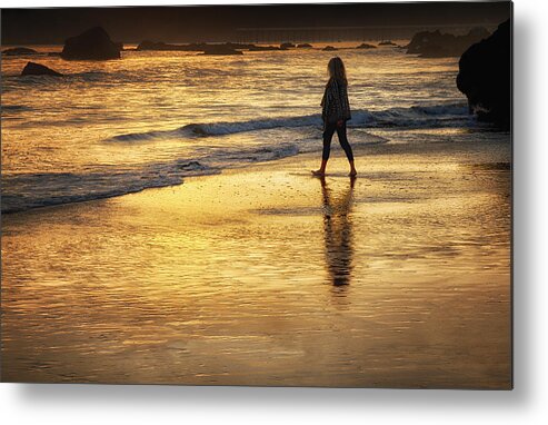 Beach Metal Print featuring the photograph Sunset Walk On San Simeon Beach by Robert Woodward