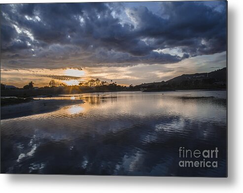 Sunset Clouds Malibu Beach Pond Estuary Print Metal Print featuring the photograph Sunset With Clouds Over And Under Malibu Beach Lagoon Estuary by Jerry Cowart