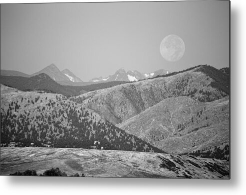 Supermoon Metal Print featuring the photograph Supermoon Over Colorado Rocky Mountains BW by James BO Insogna
