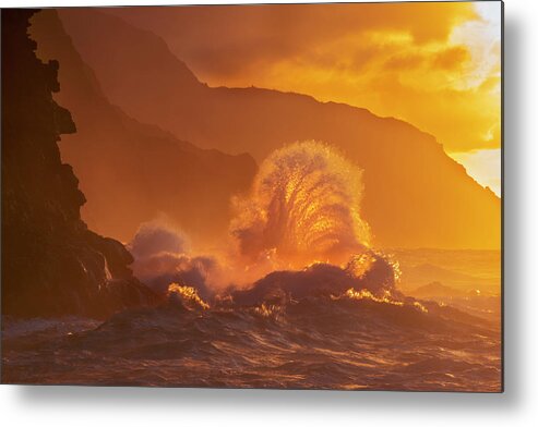 Outdoors Metal Print featuring the photograph Surf Crashes On The Na Pali Coast by Carl Johnson