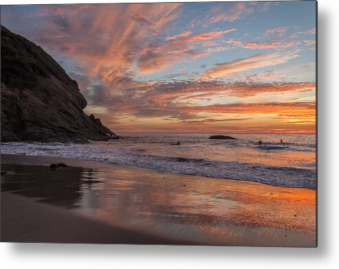 Surfers Metal Print featuring the photograph Surfers and Sunset at Strands Beach Dana Point by Cliff Wassmann