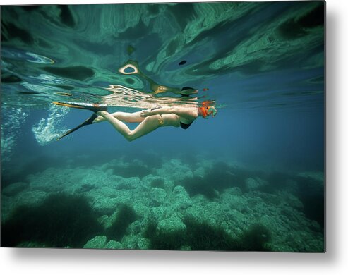 Expertise Metal Print featuring the photograph Swimming Near Les Calanques De Piana by William Rhamey - Azur Diving