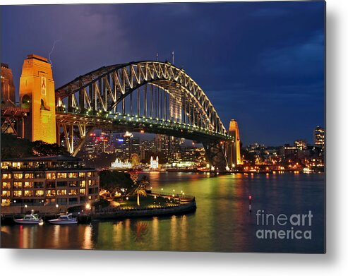 Sydney Harbour Bridge By Night Metal Print featuring the photograph Sydney Harbour Bridge by Night by Kaye Menner