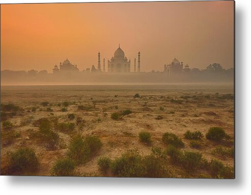 Architecture Metal Print featuring the photograph Taj Mahal At Dusk by 