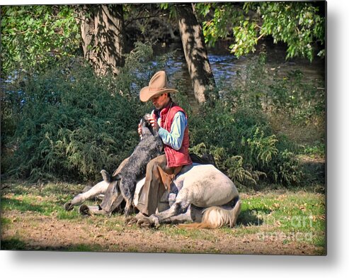 ‬cowboy Metal Print featuring the photograph Taking A Break by Gary Keesler