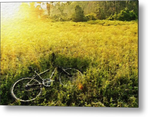 Bicycle Metal Print featuring the painting Taking a Break by Sandy MacGowan