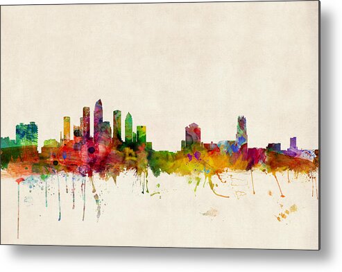 Watercolour Metal Print featuring the digital art Tampa Florida Skyline by Michael Tompsett