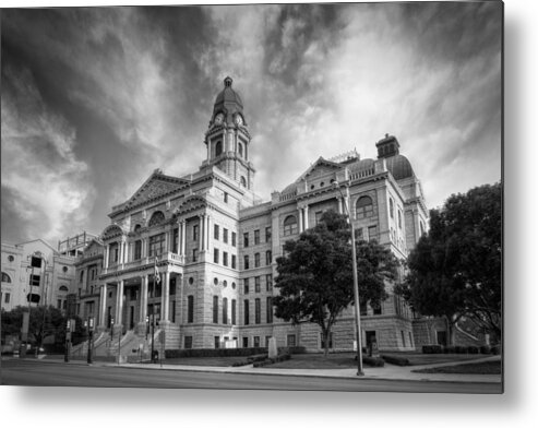 Courthouse Metal Print featuring the photograph Tarrant County Courthouse BW by Joan Carroll