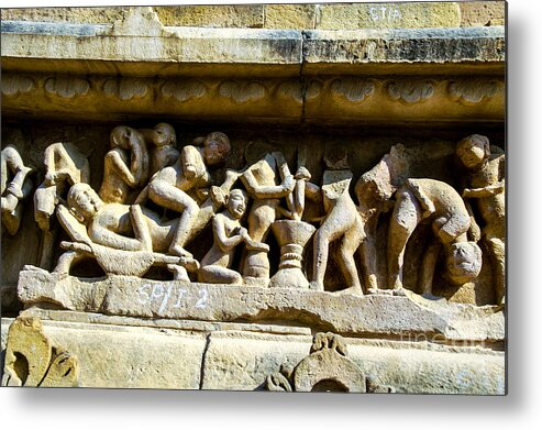 India Khajuraho Erotic Temple Scenes Metal Print featuring the photograph Temple Two by Rick Bragan