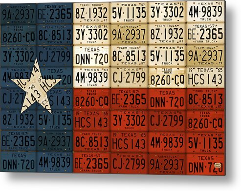 License Plate Map Metal Print featuring the mixed media Texas Flag The Lone Star State License Plate Art by Design Turnpike
