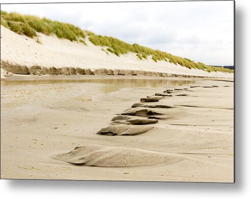 Norway Metal Print featuring the photograph Texture of wet sand after waves by Aldona Pivoriene